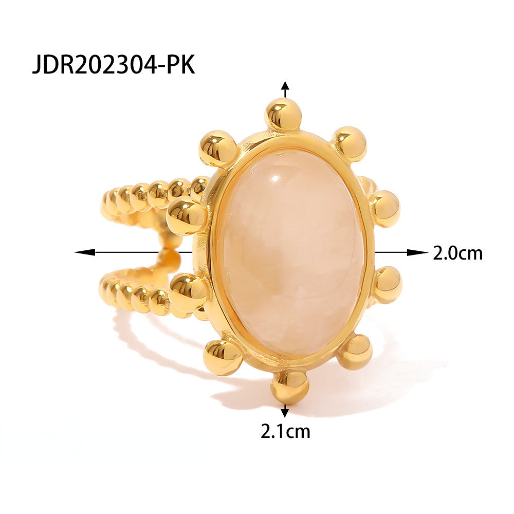 Venta al por mayor Anillo abierto de acero inoxidable chapado en turquesa de oro de 18 quilates